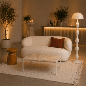 Location pouf ocre événementiel